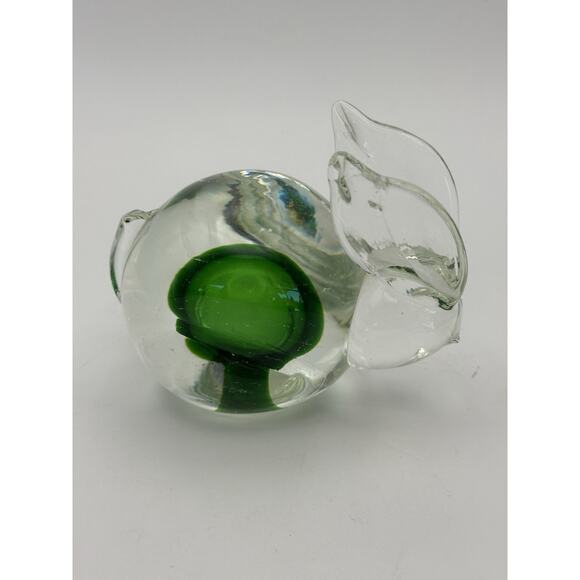 Vintage Studio Crafted Glass Rabbit Figurine Clear w/ Green Center 4" - Picture 2 of 9